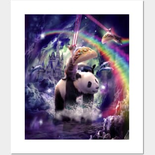 Rainbow Laser Space Cat On Panda Eating Taco Posters and Art